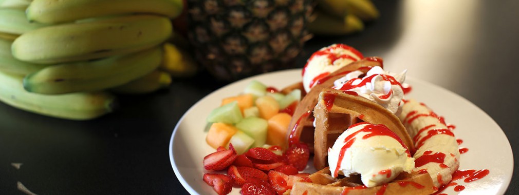 fruit ice cream waffle strawberry dessert date night special waterloo restaurant