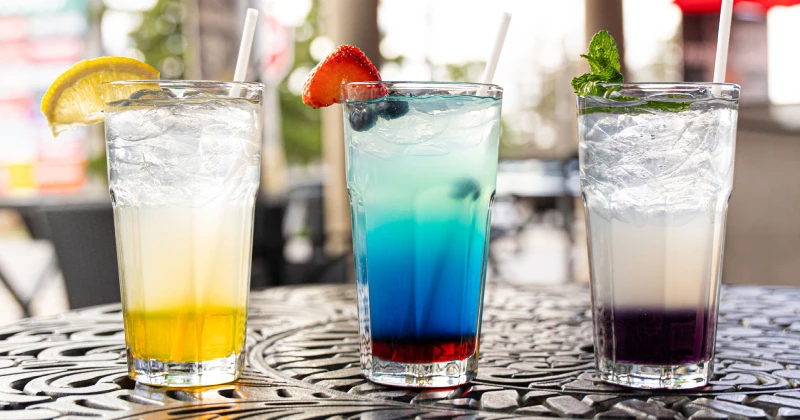 Spicy Mango Sparkler, Electric Berry and Lavender Mint lemonades, refreshing drinks at Symposium Cafe