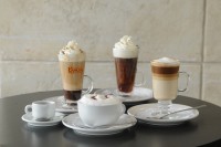 A collage of gourmet specialty coffees at Symposium Cafe Aurora, the top-rated coffee shop and study spot near Stone Roa