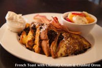 ontario restaurants breakfast near me of french toast & oreos and a fruit cup at symposium cafe