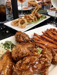 whitby restaurant patio dining enjoying wings and calamari at the durham symposium cafe