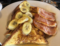 aurora restaurant, best caramel banana french toast with peameal bacon breakfast at symposium cafe