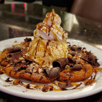 markham dessert of colossal pan baked cookie and ice cream chocolate chips at symposium cafe