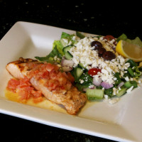 ontario pubs serving tuscan salmon dinner near me entree and greek salad at symposium cafe