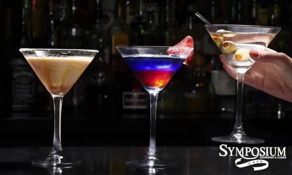 A flight of three signature martinis at our popular $7 Wednesday martini night special in Ajax at Symposium Cafe