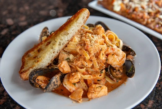 Seafood pasta dinner at Symposium restaurant Alliston