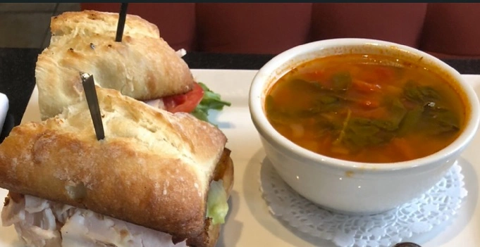 Tomato Tuscan Vegetarian Soup Bacon Club Sandwich