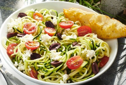 Vegetarian Zucchini Noodle Salad with feta and tomatoes at Symposium Oakville