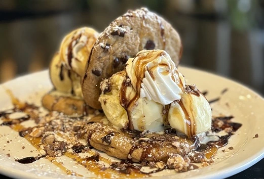 Ice Cream Cookie dessert at Symposium Cafe Restaurant Woodbridge, a family restaurant serving up gourmet desserts.
