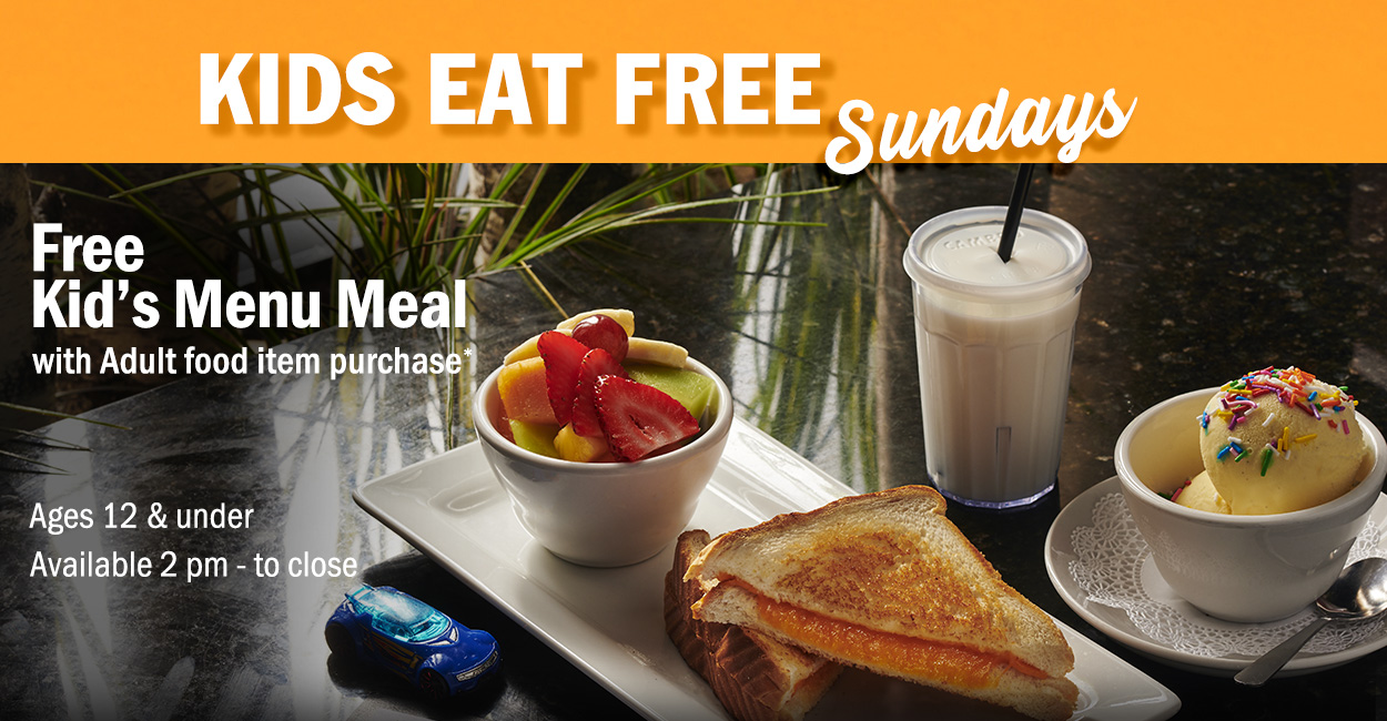 Sunday for Kids, eat free kids meal at Symposium Cafe