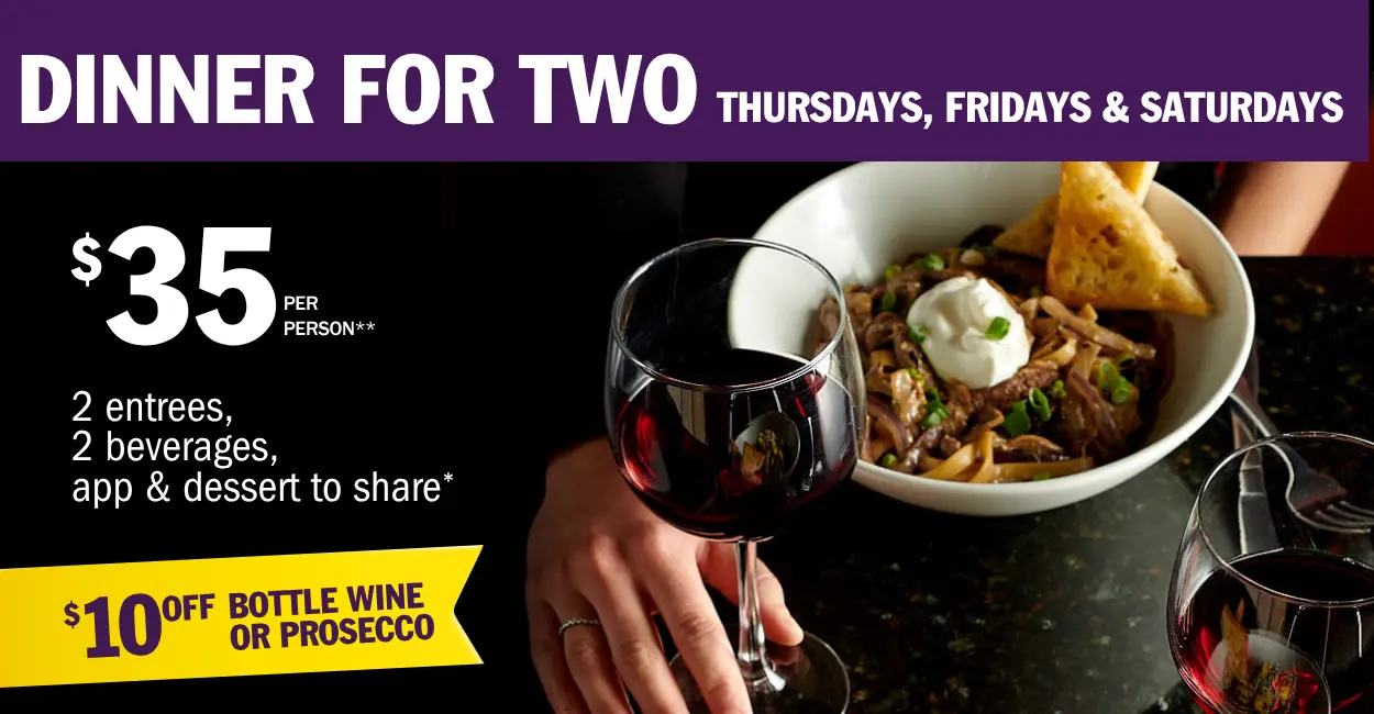 Thursday Dinner for two entrees, appetizer and dessert at Symposium Cafe