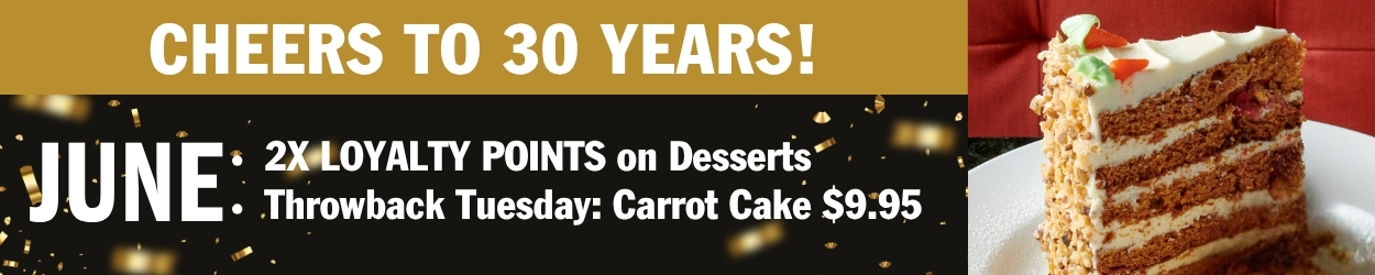 June Loyalty rewards 30 anniversary Symposium Cafe Restaurant