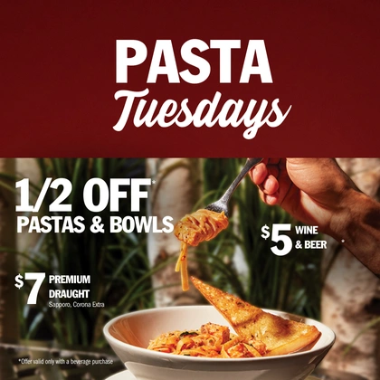 Tuesday Pasta Bowls half price at Symposium Cafe